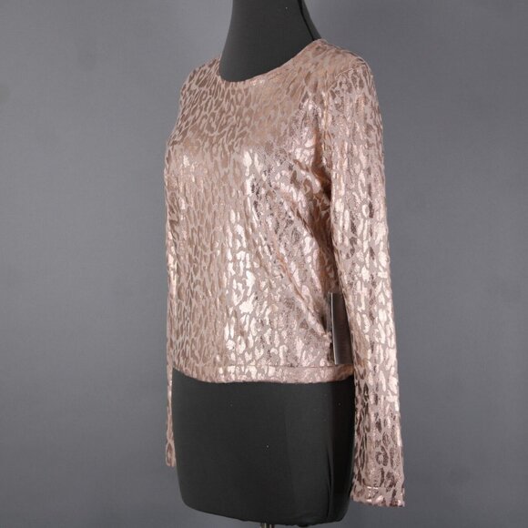 Jennifer Lopez $58 Gilded Glamour Sz M Pink Metallic Animal Print Cotton Top - Picture 3 of 16